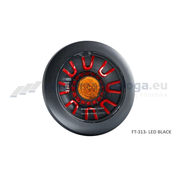 Lampa tylna 3-funkcyjna czarna 12/36V okrągła wpuszczana z przewodem