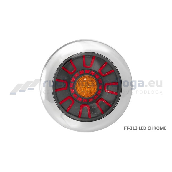 Lampa tylna 3-funkcyjna chromowana 12/36V okrągła wpuszczana z przewodem
